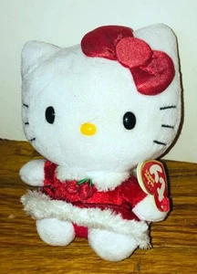 2013 HELLO KITTY TY 6” Beanie Babies PLUSH Holiday Christmas Red Santa Dress NWT - Picture 1 of 1