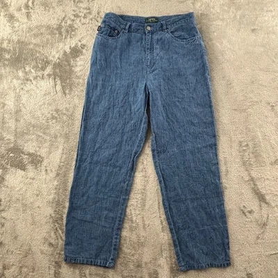 Pantalones de Lino Vintage Lauren Ralph Lauren Petite 12P Azul Denim Look 28" Entrepierna Foto 1 de 4