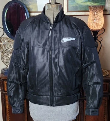 First Gear Womens Black Mesh Padded Motorcycle Riding Jacket zip out liner Sz M - Image 1 of 4