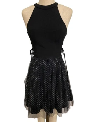 Blondie Nites By Stacy Sklar Black Polka Dot Lace-Up Dress Size 5 - Image 1 of 4