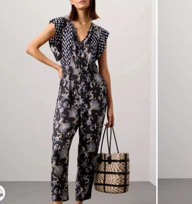 Mono para mujer Rebecca Taylor talla 2 floral bolsillos cortos jersey negro mezcla de seda Foto 1 de 4