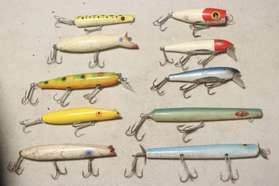 Lot of 10 Large Wood Lures Pflueger Arbogast & More - Image 1 of 4