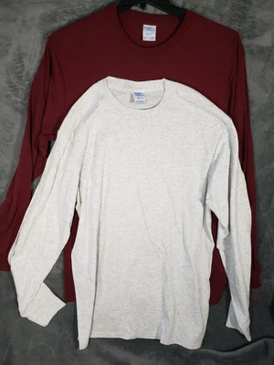 (2 PACK) Men's Large TALL  Long Sleeve Shirts. Red & Heather Gray Port & Company - Image 1 of 4