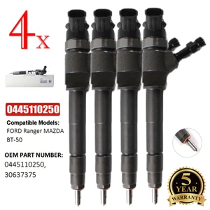 4X Diesel Fuel Injector 0445110250 For Ford Ranger PK PJ 2.5L Mazda BT50 2006-11 - Picture 1 of 11