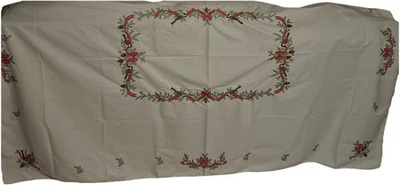 Cross Stitch Embroidery Handmade Christmas White Tablecloth 88 X 60 Rectangle - Image 1 of 4