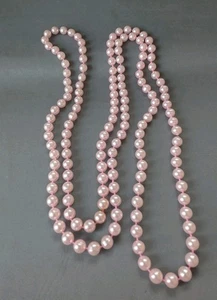 Pink Faux Pearl Strand Necklace 30" Long Vintage No Clasp - Picture 1 of 3