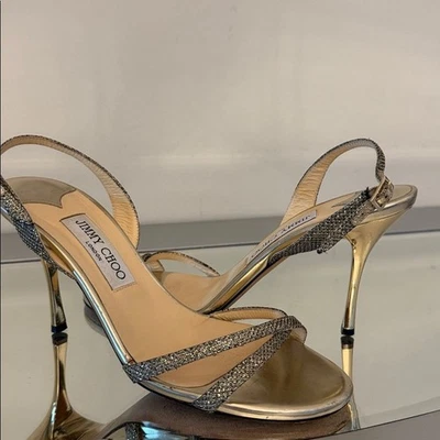 Sandália Salto JIMMY CHOO Ouro Glitter Tamanho 38.5 Feminina - Imagem 1 de 4