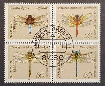 Germany Stamps 1991 Dragonflies 60pf Se-tenant block of 4 SG 2398/2401 FDI VFU - Image 1 of 2