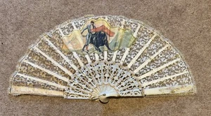 Schöner bunter Vintage Handfächer aus spanischer Spitze.  - Bild 1 von 4