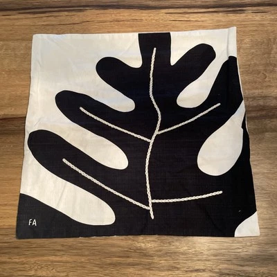 Ikea SMAFROSSORT Pillow Cushion Cover 20"x20" Leaf Embroidered Off-White Black  - Image 1 of 3