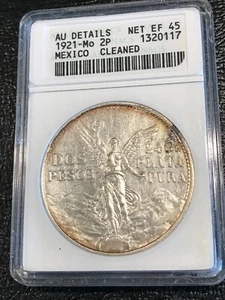 ANACS 1921 AU DETAILS MEXICO WINGED SIVER 2 PESOS INDEPENDENCE CENTENNIAL COIN - Picture 1 of 3