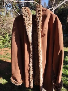 NICE! Coldwater Creek jacket coat brown suede like sz L women's faux fur - Picture 1 of 16