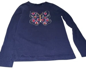 Mini Boden Girls Long Sleeve Shirt Sz 7-8 Yrs Navy Floral Embroidered Butterfly - Picture 1 of 7