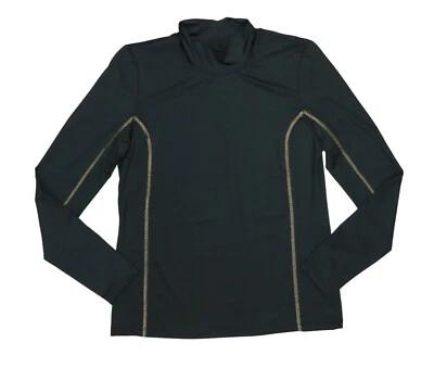 Ideology 金属线长袖模拟领女式 T 恤 M 全新带标签黑色 — 第 1/2 张图片