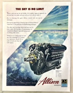 Pubblicità rivista 1943 per motori aerei Allison di GM - Il cielo non è limite, pubblicità WW2 - Foto 1 di 1