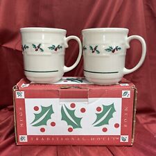 Longaberger Traditional Holly Mugs New Set Of 2 In Box