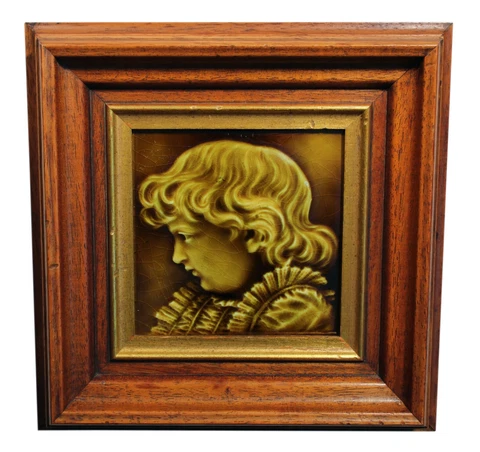 FRAMED ANTIQUE TRENT NJ MAJOLICA GLAZE PORTRAIT TILE CHILD VICTORIAN ART POTTERY Cover