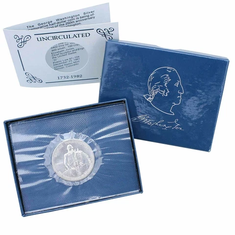 1982 D Silver George Washington BU Commemorative Half Dollar 90% Silver OGP Cover