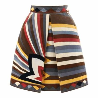 EMILIO PUCCI c.1960’s Multi-Color Velvet Signature Print A-Line Pleated Skirt  - Image 1 of 4