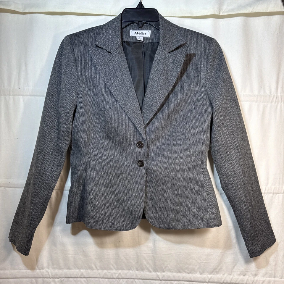 Blazer para mujer Atelier talla 6 fino a cuadros gris espiga estilo vintage Foto 1 de 4