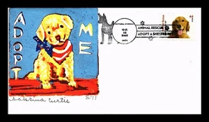DR JIM STAMPS US COVER DOGS ANIMAL RESCUE FDC CURTIS WOODBLOCK PRINTED - Picture 1 of 2