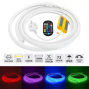 LED AC Neon Flex 1515 RBG Strip Light 1-50M IP65 Waterproof & RF Dimming Remote - Picture 1 of 10