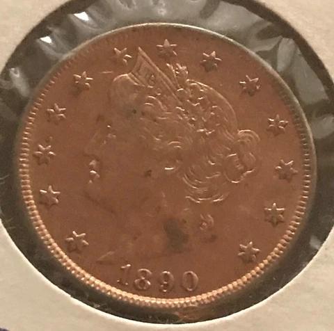 1890   Liberty nickel,  XF details,  gold plated Cover
