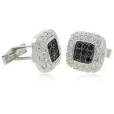 2Ct Round Cut Lab-Created Diamond Men's Wedding Cufflinks 14k White Gold Plated - Image 1 of 3