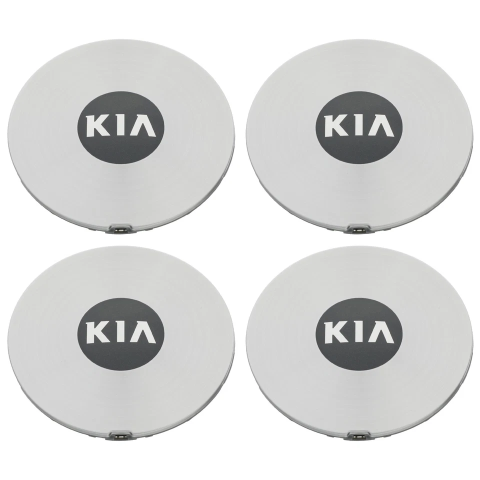 Juego de 4 tapas centrales de cubo de rueda plateadas con logotipo Kia 11-15 Optima 52960-2T300 OEM NUEVO Foto 1 de 4