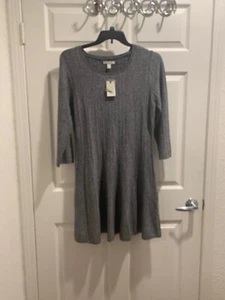 DANA BUCHMAN cable knit sweater dress with 3/4 sleeves Size L Color Gray New - Picture 1 of 10