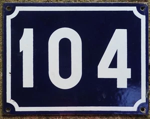 Large old blue French house number 104 door gate plate plaque enamel sign NOS - Picture 1 of 1