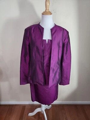 Vtg GEORGE GEORGIOU Purple 2 Piece Sleeveless Dress & Jacket 100% Silk Size 12 - Image 1 of 4