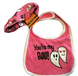 Halloween Baby Bib and Headband Set You're My Boo Size 0-12 Months Pink Ghosts - Picture 1 of 12