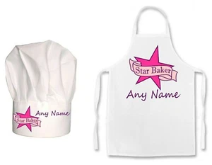 KIDS PERSONALISED Star Baker Star Scroll Print Kids Chefs Hat / Childs Apron Set - Picture 1 of 6