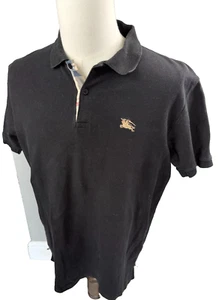 Burberry London Black Nova Check Trim Mens Cotton Polo Shirt Slim XL - Picture 1 of 6