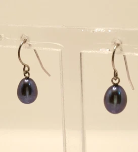 Gorgeous Sparkling Grey Cultured Pearl Drop Earrings 925 Solid Silver #21819 - Picture 1 of 23