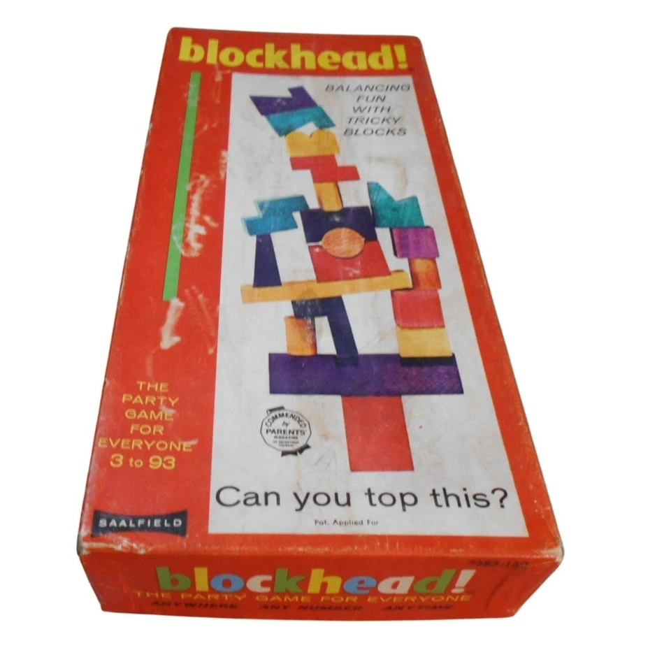 Vintage 1954 Blockhead! Saalfield Party Game Balancing Tricky Blocks - Image 1 of 4