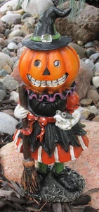 Caprichosa Escultura de Niña Calabaza con Rana ~ Decoración Primitiva de Halloween Otoño - Imagen 1 de 5