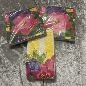 Isabelle De Borchgrave Mittagessen Serviette Blumen rosa lila gelb Gästetuch Set - Bild 1 von 7