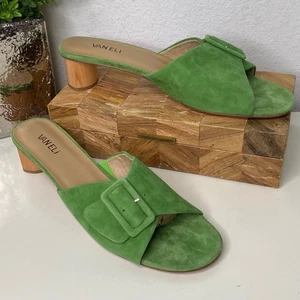 VANELi Hilo Buckle Slide Sandals Green Suede Wood Heel Size 13M - Picture 1 of 10