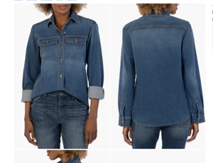 KUT Blue Denim Long Sleeve Button-Up Pocket Romy Shirt Jacket Large Nordstrom - Picture 1 of 7