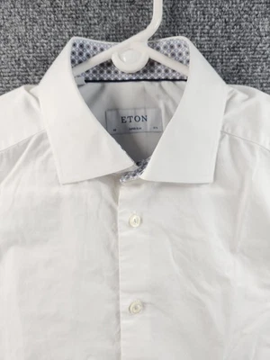 Camisa Eton Sarga Algodón Convertible Puño Súper Delgada Rumania 15.75 Blanco Botón Foto 1 de 4