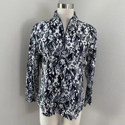 Camisa IBKUL Mujer Grande Negra Blanca Estampado Perro UPF 50 Manga Larga Golf 1/4 Cremallera Foto 1 de 4