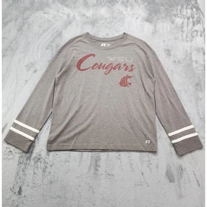 Russell T-Shirt Womens Size S Heather Gray WSU Cougars Varsity Stripes Sporty - Picture 1 of 10