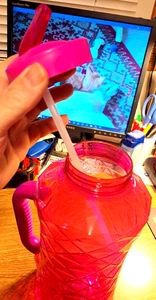 PINK Tumbler w/lid and STRAW - NEVER USED !! MUG Plastic - HANDLE - Picture 1 of 7