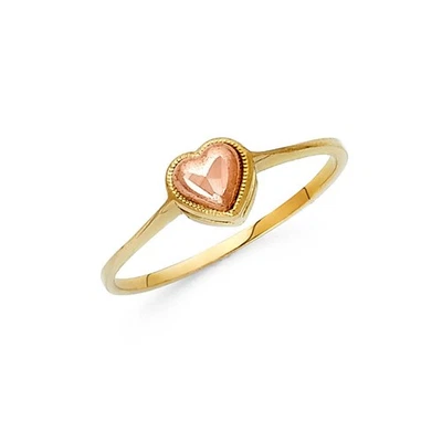 Anillo de corazón de oro de dos tonos de 14 k con corte de diamante para mujer diseño en capas talla 7 Foto 1 de 4