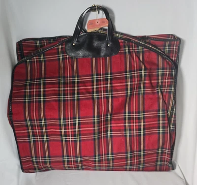 Винтажная красная клетчатая сумка для одежды дорожный костюм перевозчик США тартан черные ручки подвески - Изображение 1 из 4