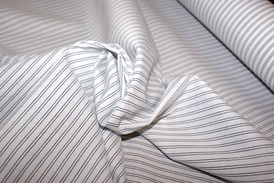Hamptons Style Stripe Cotton Fabric, White, Charcoal, 142cm Wide, Per Metre - image 1 of 3