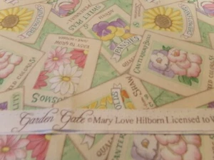 1/2 YD X 44"VINTAGE GARDEN GATE SEEDS PACKAGES/MARY LOVE HILBORN WILMINGTON#9898 - Picture 1 of 3