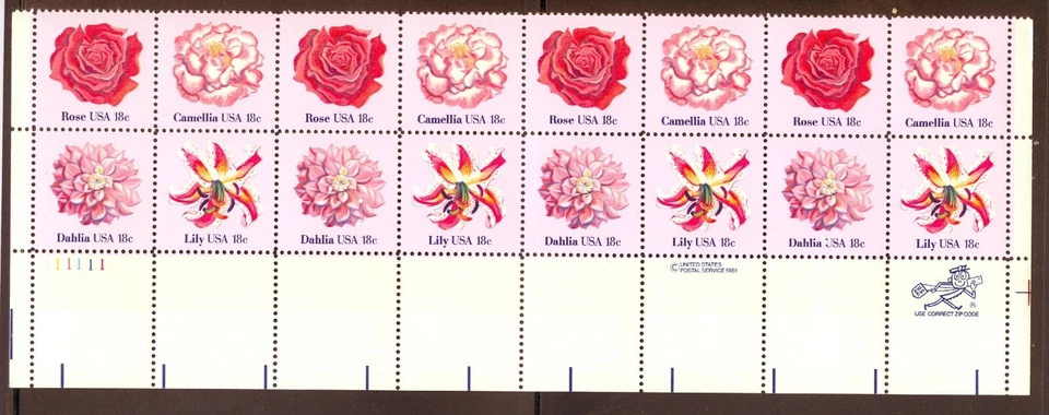 US 1876-1879 Flowers, 1981, Plate #111111, Block/16 Mint NH - Image 1 of 1